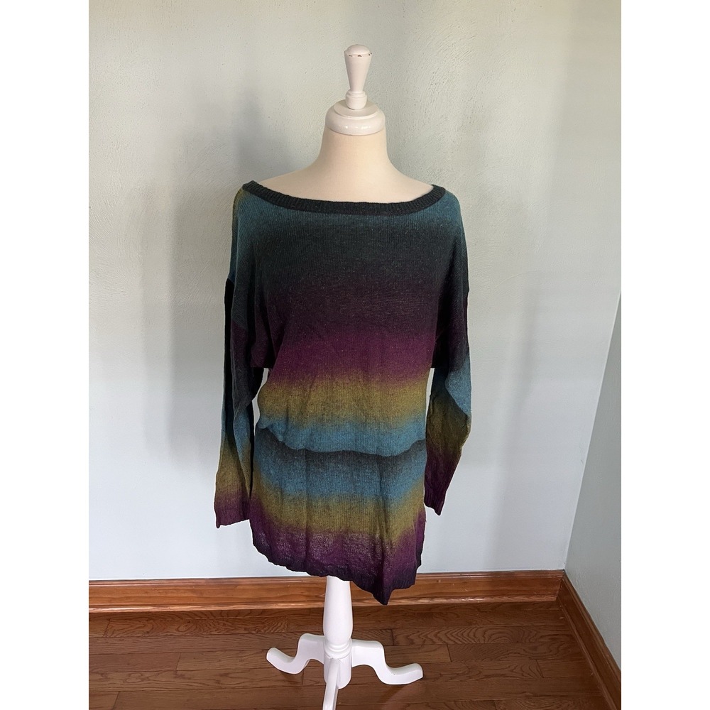 Divided Ombre Crewneck Tunic Sweater Pullover Sz 10 Cozycore Long‎ Sleeve